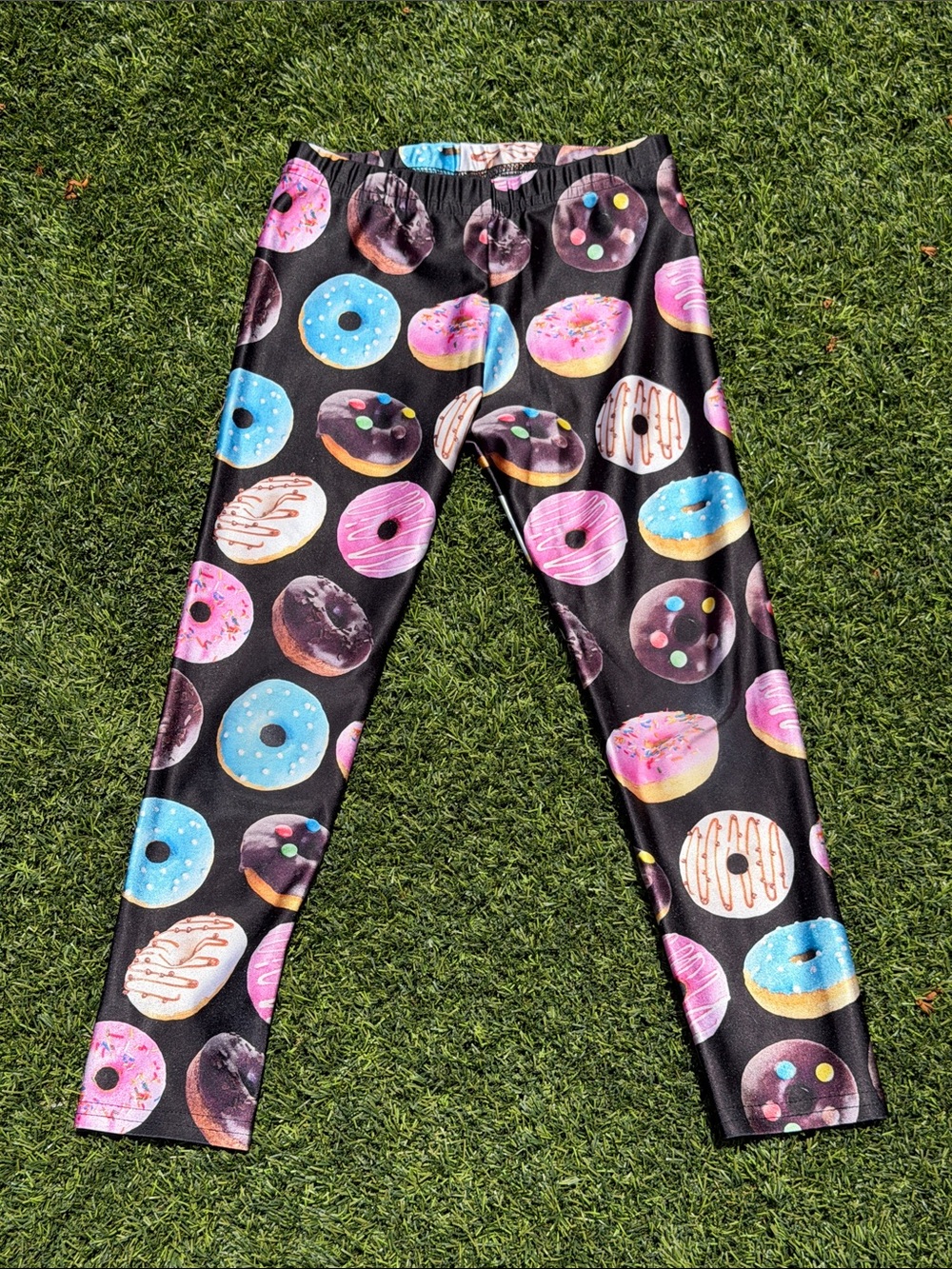 Terez Black Donut-Print Leggings with Pink & Blue Donuts